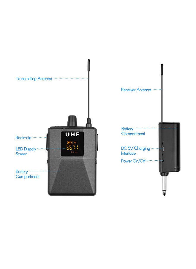 Generic - UHF Wireless Microphone System with Microphone Body-pack Transmitter and Receiver 6.35mm Plug with 3.5mm Adapter for Speaker Audio Mixer DVD - Image 1