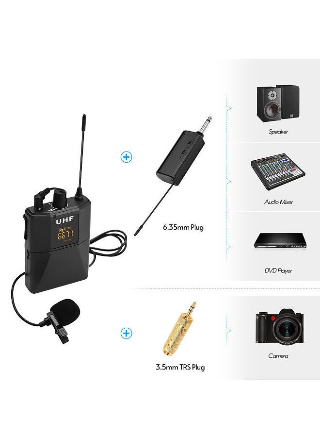 Generic - UHF Wireless Microphone System with Microphone Body-pack Transmitter and Receiver 6.35mm Plug with 3.5mm Adapter for Speaker Audio Mixer DVD - Image 1