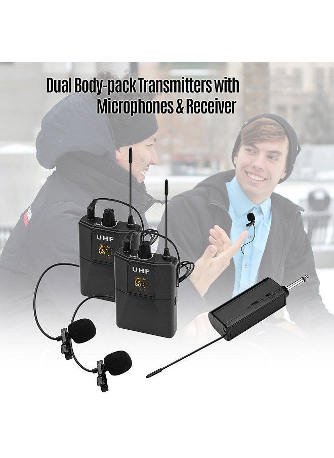 Generic - UHF Wireless Microphone System with Microphone Body-pack Transmitter and Receiver 6.35mm Plug with 3.5mm Adapter for Speaker Audio Mixer DVD - Image 1