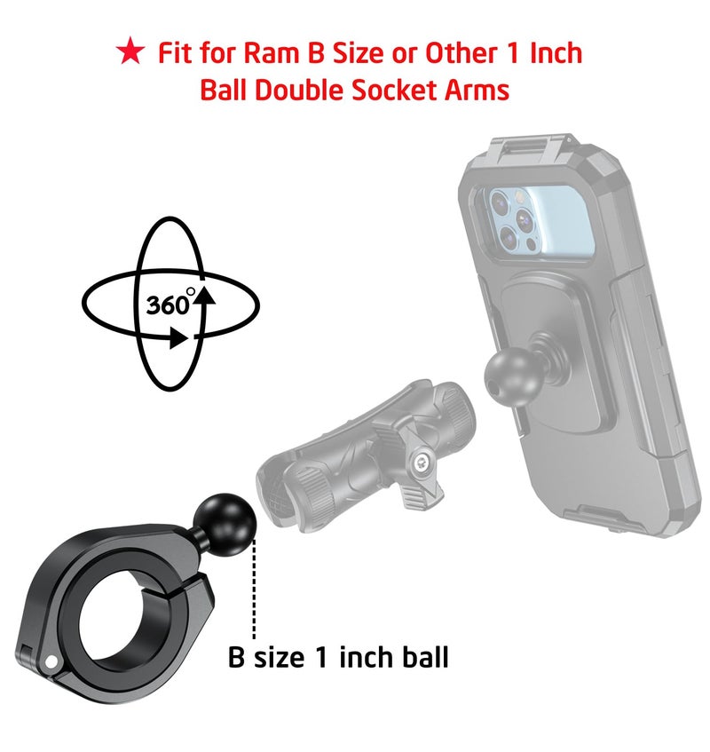 iMESTOU ATV 1" Ball Mount Adapter Compatible with RAM B Size Components or Other 1" Ball Double Socket Arm, Aluminum Large Clamp Mount Base Fits on ATV UTV 1.5''/1.75''/1.85''/2''/2.1'' Handlebars - Image 4