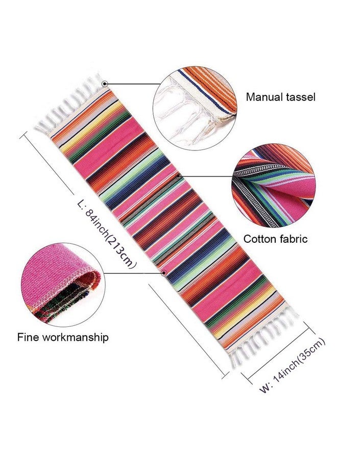 Fowecelt Mexican Serape Table Runner 14 x 84 Inch for Mexican Party Wedding Decorations Outdoor Picnics Dining Table, Fringe Cotton Table Runners - Image 2
