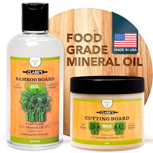 CLARKS Food Grade Mineral Oil 12oz and Carnauba Wax 6oz Set  100 Natural Butcher Block Oil and Cutting Board Wax  Food Safe Beeswax and Wood Cutting Board Oil with Lemongrass Extract
