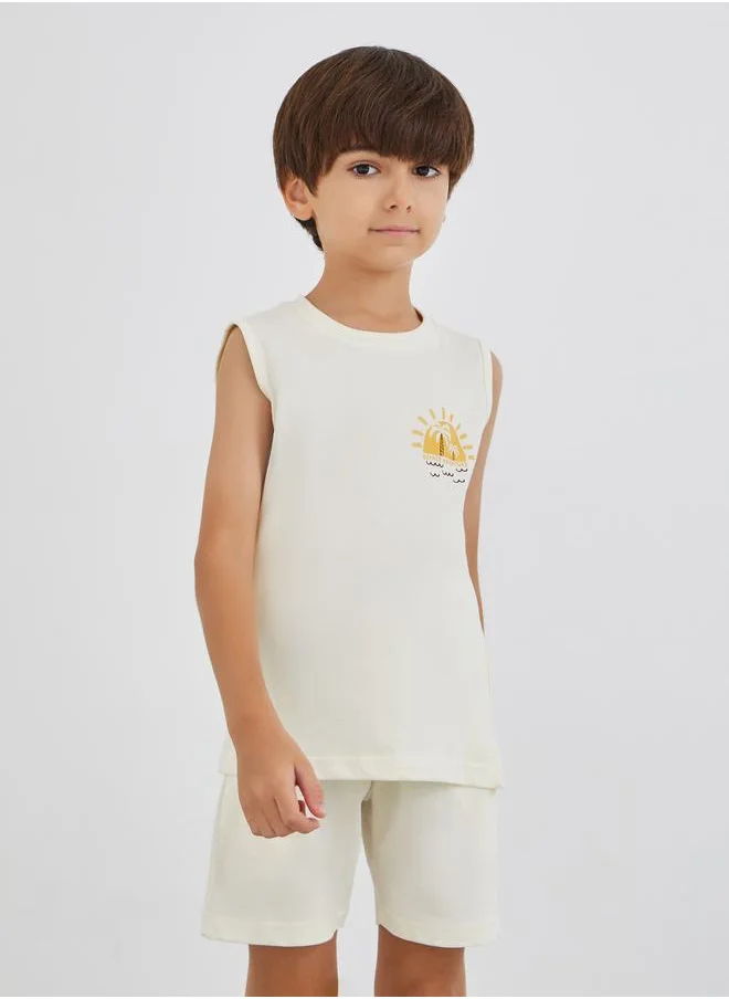 Styli Styli Graphic Print Sleeveless T-Shirt and Shorts Set
