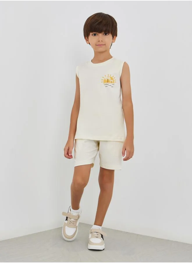 Styli Styli Graphic Print Sleeveless T-Shirt and Shorts Set