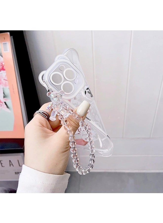 Unique - Compatible with iPhone 15 Pro Case, Cute Flowers Bear Camera Protector Clear Case Cover with Lovely Strap Bracelet Chain Girls Women Case for iPhone 15 Pro - Image 1
