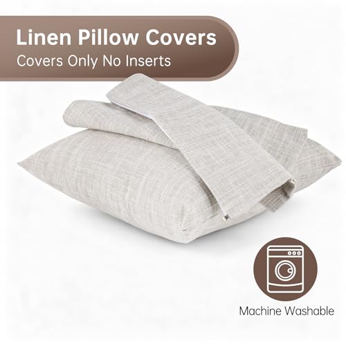 Fevbcnrj 2 Pack Decorative Linen Pillow Covers 15x15 Inch, Farmhouse Neutral Throw Pillow Covers, Modern Square Pillowcase with Zipper, for Couch Sofa Bedroom Living Room Home Decor, Beige(Only Cover) - Image 5