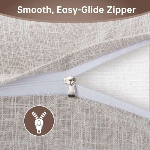 Fevbcnrj 2 Pack Decorative Linen Pillow Covers 15x15 Inch, Farmhouse Neutral Throw Pillow Covers, Modern Square Pillowcase with Zipper, for Couch Sofa Bedroom Living Room Home Decor, Beige(Only Cover) - Image 3