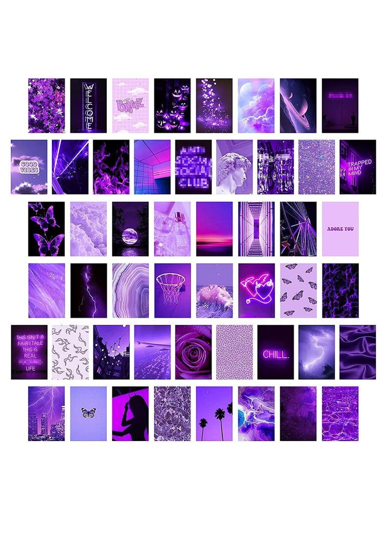 Generic - 50PCS Purple Aesthetic Wall Collage Pictures 4x6 Inch Set Neon Print Kit Warm Color Room Decor Art Prints for Dorm and Bedroom Photo Display VSCO Style Posters - Image 1