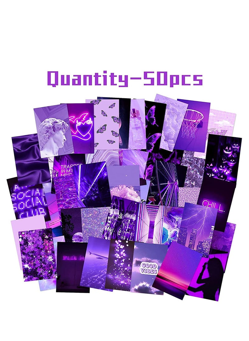 Generic - 50PCS Purple Aesthetic Wall Collage Pictures 4x6 Inch Set Neon Print Kit Warm Color Room Decor Art Prints for Dorm and Bedroom Photo Display VSCO Style Posters - Image 1