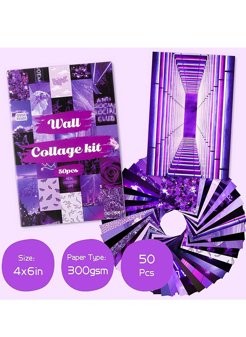 Generic - 50PCS Purple Aesthetic Wall Collage Pictures 4x6 Inch Set Neon Print Kit Warm Color Room Decor Art Prints for Dorm and Bedroom Photo Display VSCO Style Posters - Image 1