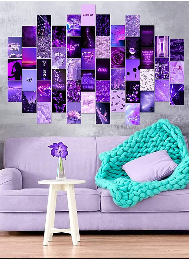 Generic - 50PCS Purple Aesthetic Wall Collage Pictures 4x6 Inch Set Neon Print Kit Warm Color Room Decor Art Prints for Dorm and Bedroom Photo Display VSCO Style Posters - Image 1