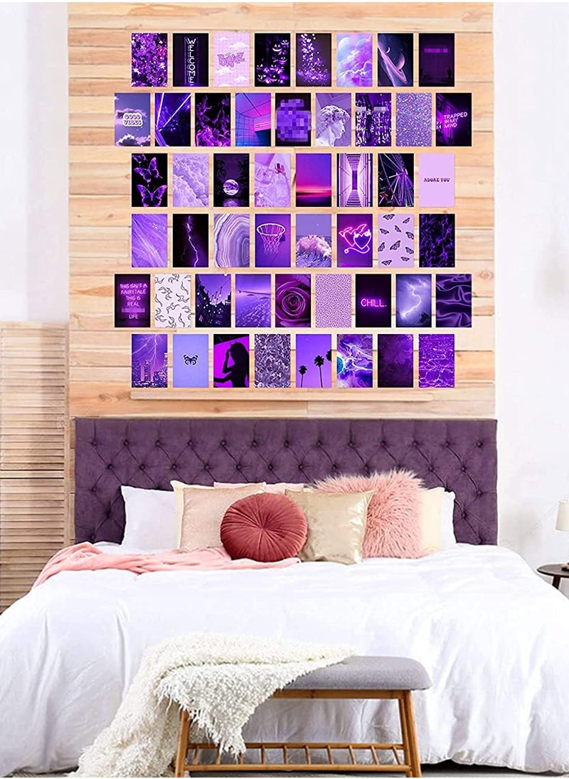 Generic - 50PCS Purple Aesthetic Wall Collage Pictures 4x6 Inch Set Neon Print Kit Warm Color Room Decor Art Prints for Dorm and Bedroom Photo Display VSCO Style Posters - Image 1