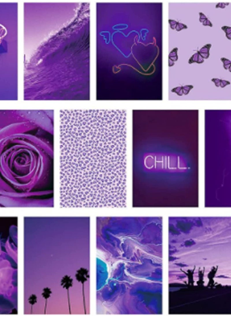 Generic - 50PCS Purple Aesthetic Wall Collage Pictures 4x6 Inch Set Neon Print Kit Warm Color Room Decor Art Prints for Dorm and Bedroom Photo Display VSCO Style Posters - Image 1