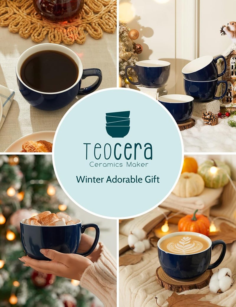 Teocera 16oz Large Coffee Mugs Set of 4  Thick White Porcelain Cups for Cappuccino Latte Tea  Hot Chocolate  Dishwasher Safe Ceramic with Comfort Grip HandlesNavy - Image 4