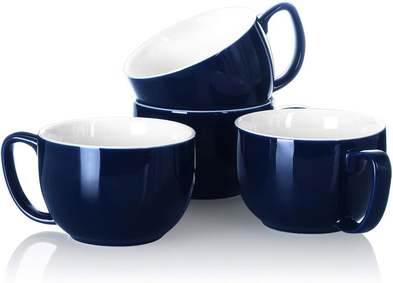Teocera 16oz Large Coffee Mugs Set of 4  Thick White Porcelain Cups for Cappuccino Latte Tea  Hot Chocolate  Dishwasher Safe Ceramic with Comfort Grip HandlesNavy - Image 1