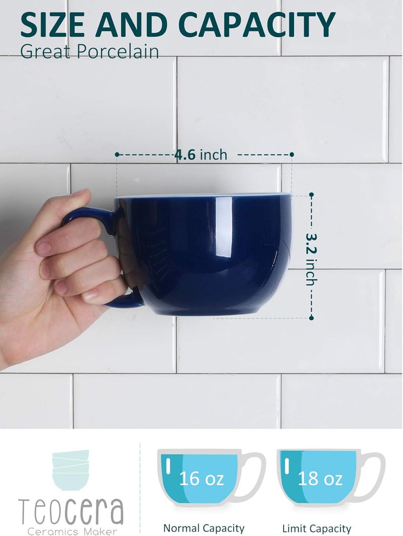Teocera 16oz Large Coffee Mugs Set of 4  Thick White Porcelain Cups for Cappuccino Latte Tea  Hot Chocolate  Dishwasher Safe Ceramic with Comfort Grip HandlesNavy - Image 3