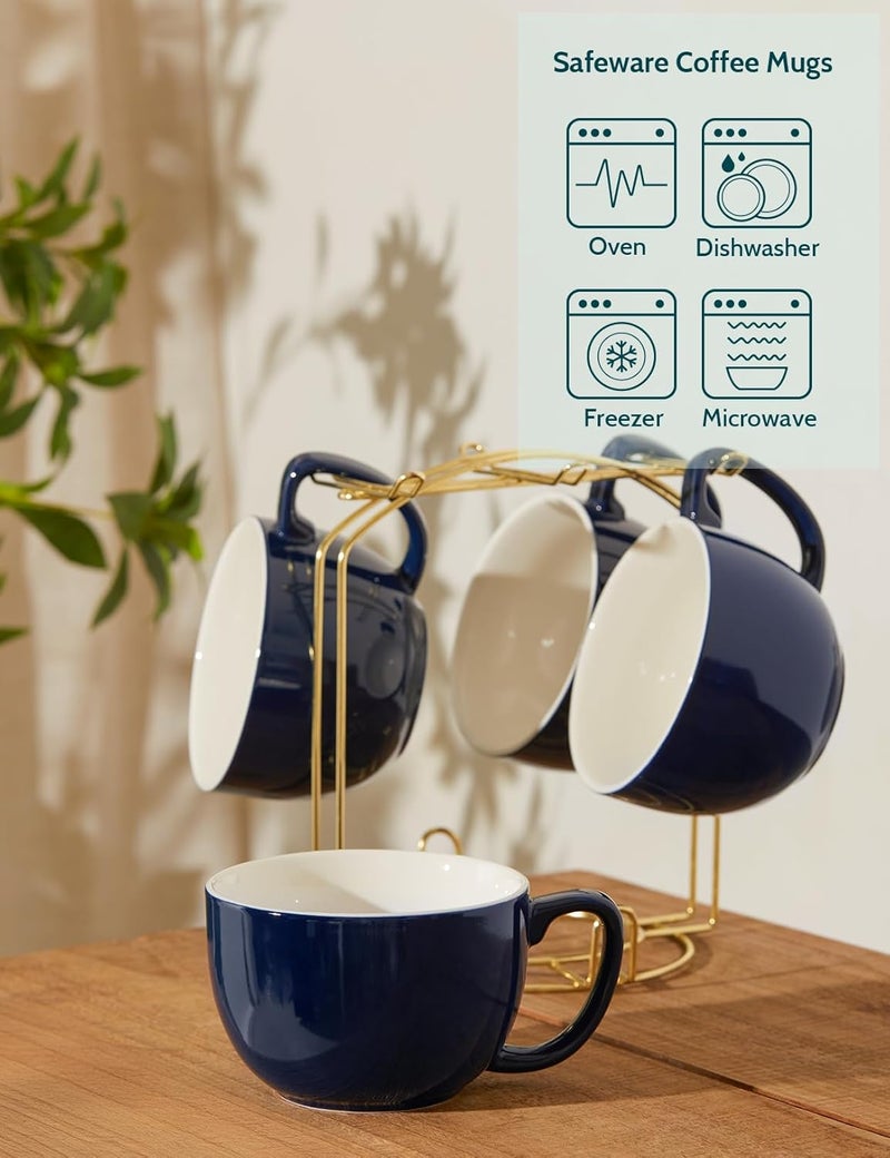 Teocera 16oz Large Coffee Mugs Set of 4  Thick White Porcelain Cups for Cappuccino Latte Tea  Hot Chocolate  Dishwasher Safe Ceramic with Comfort Grip HandlesNavy - Image 2