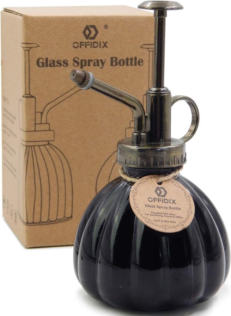 OFFIDIX Plant Mister Flower Watering Can, 6.3" Tall Vintage Pumpkin Style Black Color Glass Spray Bottle & Bronze Plastic Top Pump Ideal for Watering Small Plants Inside Home or Office - Image 1