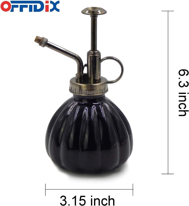 OFFIDIX Plant Mister Flower Watering Can, 6.3" Tall Vintage Pumpkin Style Black Color Glass Spray Bottle & Bronze Plastic Top Pump Ideal for Watering Small Plants Inside Home or Office - Image 2