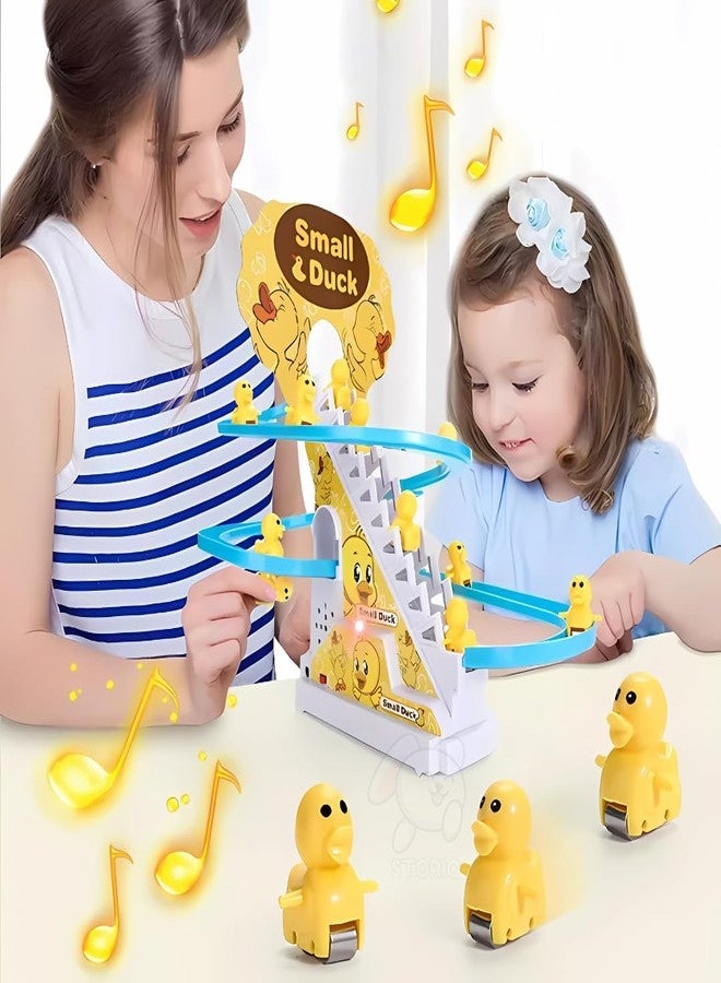 EASYMART Slide Toy Race Duck Track Set, Funny Automatic Stair-Climbing Ducklings Cartoon Roller Coaster Escalator Toy with Flashing Lights & Music - Image 2