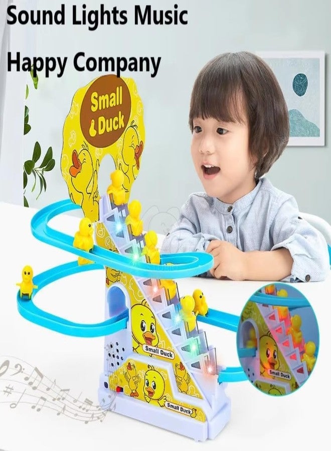 EASYMART Slide Toy Race Duck Track Set, Funny Automatic Stair-Climbing Ducklings Cartoon Roller Coaster Escalator Toy with Flashing Lights & Music - Image 4