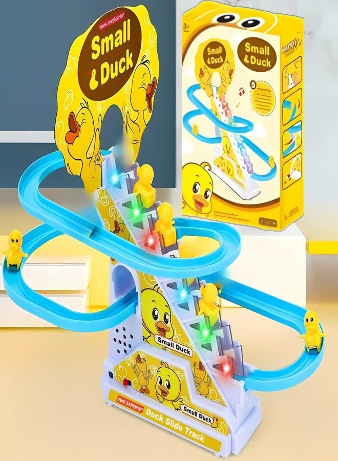 EASYMART Slide Toy Race Duck Track Set, Funny Automatic Stair-Climbing Ducklings Cartoon Roller Coaster Escalator Toy with Flashing Lights & Music - Image 1