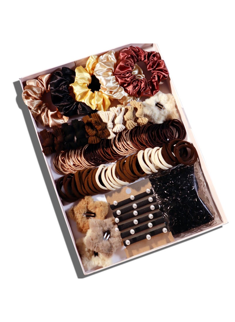 YANRONG - Multiple Styles Hair Accessories Set For Women Elastic Ponytail Holders Rubber Band For Thick Hair  Thin Hair Fashion Hair Scrunchies 1122PCSBrown - Image 1
