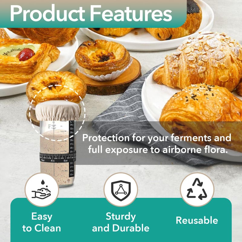 Gfdoso 5 Pcs Sourdough Starter Jar Cover Cloth - Breathable and Reusable Sourdough Jars Covers for 3-4 Inch Jar Mouth (White) - Image 4