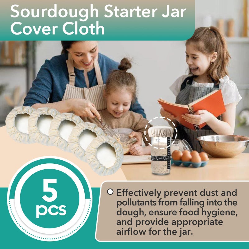 Gfdoso 5 Pcs Sourdough Starter Jar Cover Cloth - Breathable and Reusable Sourdough Jars Covers for 3-4 Inch Jar Mouth (White) - Image 2