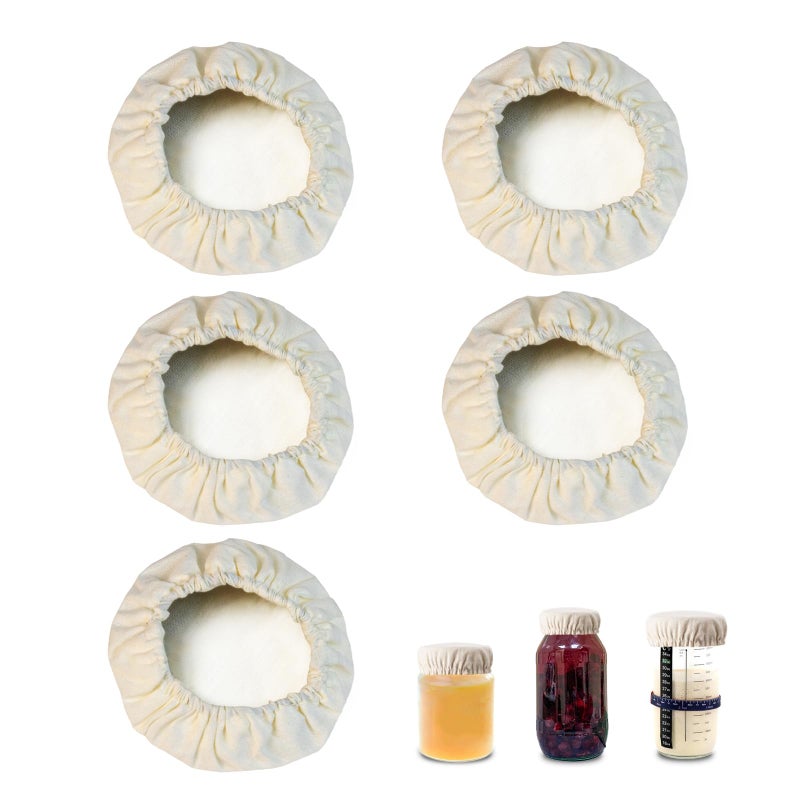Gfdoso 5 Pcs Sourdough Starter Jar Cover Cloth - Breathable and Reusable Sourdough Jars Covers for 3-4 Inch Jar Mouth (White) - Image 1