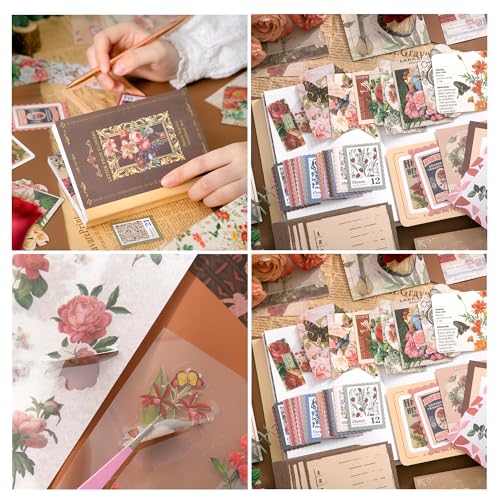 The AutoStory Postmark Scrapbook Album A6 Junk Journal Stickers Art Collage Papers Washi Tape DIY Craft Diary Embellishment Accessories Decoration Gift for Teens Girls (Letter from Flowers, Brown) - Image 3