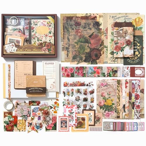 The AutoStory Postmark Scrapbook Album A6 Junk Journal Stickers Art Collage Papers Washi Tape DIY Craft Diary Embellishment Accessories Decoration Gift for Teens Girls (Letter from Flowers, Brown) - Image 2