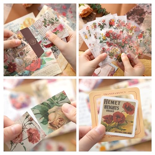 The AutoStory Postmark Scrapbook Album A6 Junk Journal Stickers Art Collage Papers Washi Tape DIY Craft Diary Embellishment Accessories Decoration Gift for Teens Girls (Letter from Flowers, Brown) - Image 5