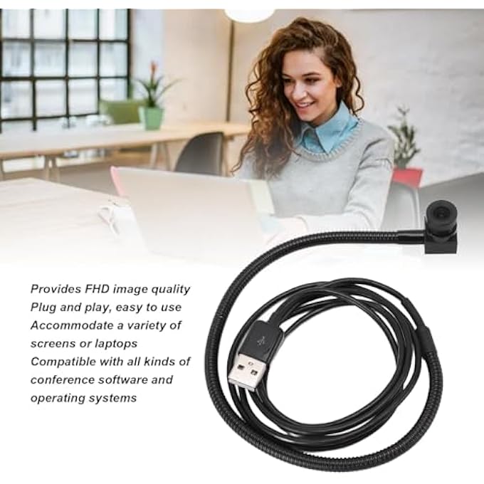 rayihni كاميرا ويب مركزية USB، كاميرا تركيز تلقائي للعرض المباشر في منتصف الشاشة لمؤتمرات الفيديو والبث المباشر، كاميرا ويب USB قابلة للتوصيل والتشغيل - Image 3