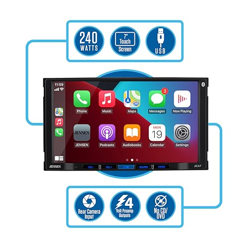 JENSEN J1CA7-BUC 7-inch Certified Apple CarPlay Android Auto | Double DIN Touchscreen Car Stereo Radio | Bluetooth Hands Free Calling & Music Streaming | Backup Camera Included | USB Charging - Image 3