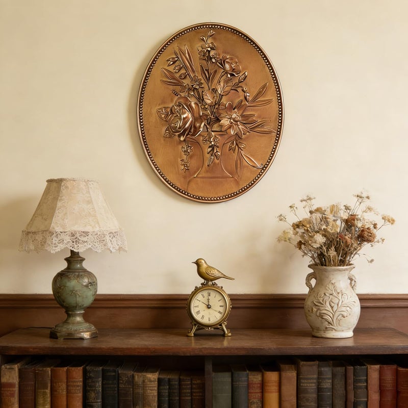 SIKOO Vintage Wall Sculptures Gold Flower Wall Art Hand Painted Ornate Wall Hanging Decoration Antique Pediment Wall Statue Ornament Decor Gallery for Kitchen Bedroom Living Room,Gold - Image 3