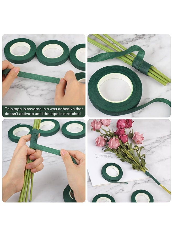 6 لفة الشريط الزهري 1/2 بوصة الشريط الزهري الأخضر الداكن ، الشريطات الزهرية لباقة التغليف الجذعي والحرف الزهرية ، باقة الزفاف - Image 3