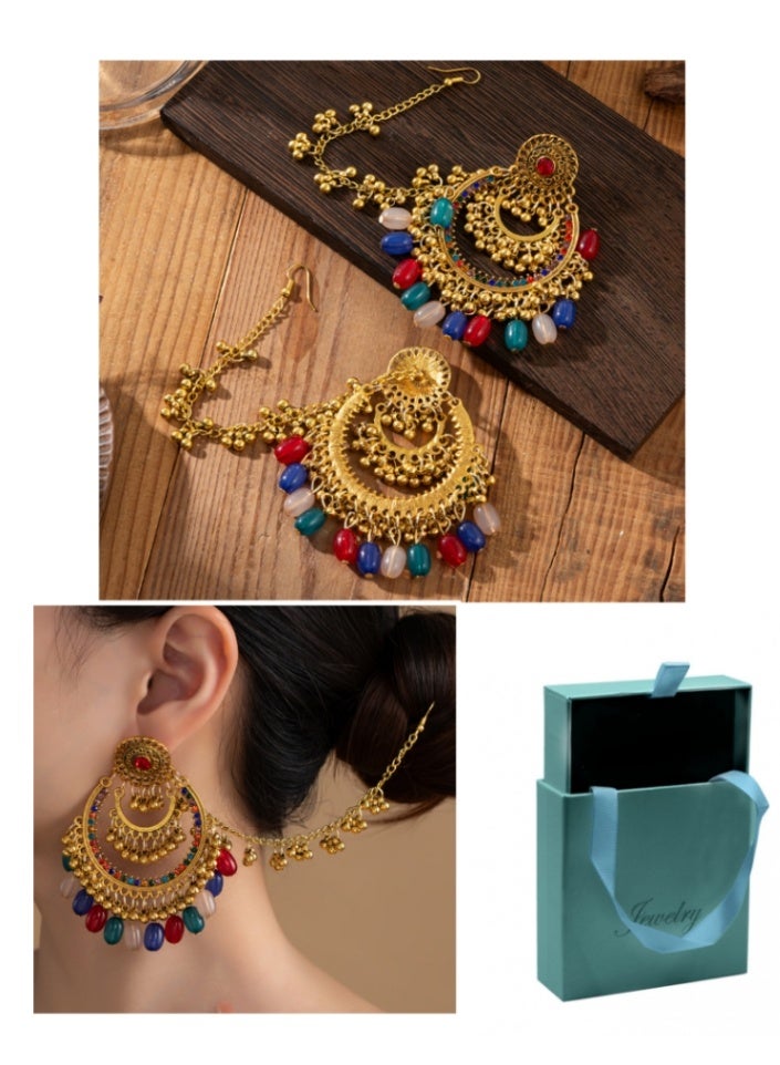 LATEEN 18K Women Gold Plated Earring Indian Jhumka Earrings Retro Ear Rings, Fashion Jewelry Earring For Weddings Party With Handbag Gift Box - Image 1