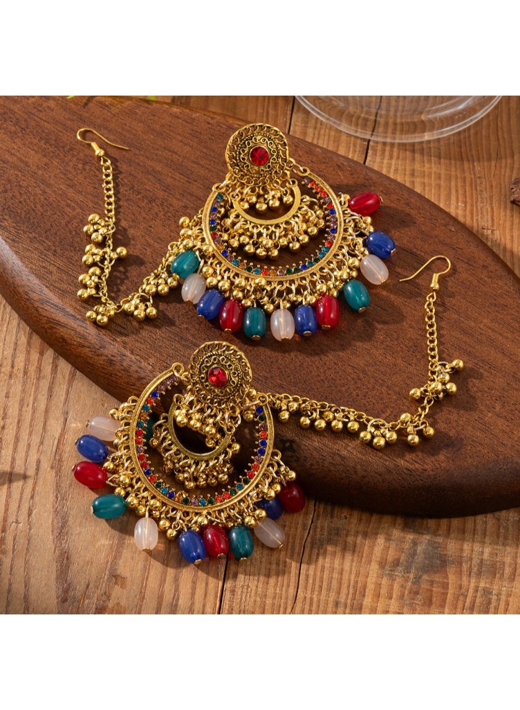 LATEEN 18K Women Gold Plated Earring Indian Jhumka Earrings Retro Ear Rings, Fashion Jewelry Earring For Weddings Party With Handbag Gift Box - Image 3