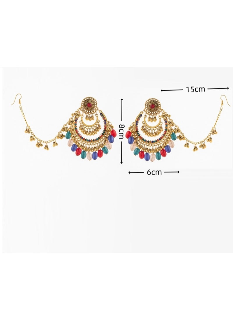 LATEEN 18K Women Gold Plated Earring Indian Jhumka Earrings Retro Ear Rings, Fashion Jewelry Earring For Weddings Party With Handbag Gift Box - Image 4