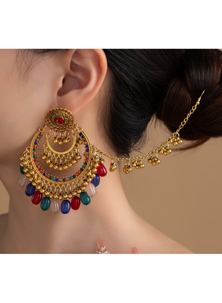 LATEEN 18K Women Gold Plated Earring Indian Jhumka Earrings Retro Ear Rings, Fashion Jewelry Earring For Weddings Party With Handbag Gift Box - Image 2
