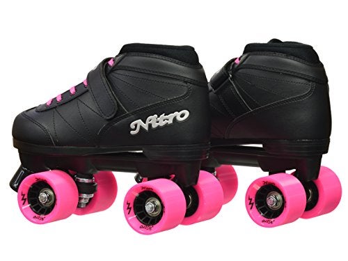Epic Skates Super Nitro Indoor/Outdoor Quad Speed Roller Skates, Black/Pink, Adult 8 - Image 4