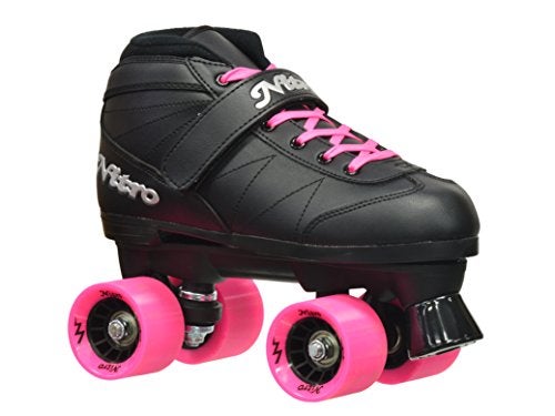 Epic Skates Super Nitro Indoor/Outdoor Quad Speed Roller Skates, Black/Pink, Adult 8 - Image 1