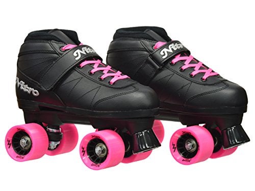 Epic Skates Super Nitro Indoor/Outdoor Quad Speed Roller Skates, Black/Pink, Adult 8 - Image 2