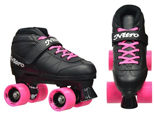 Epic Skates Super Nitro Indoor/Outdoor Quad Speed Roller Skates, Black/Pink, Adult 8 - Image 3
