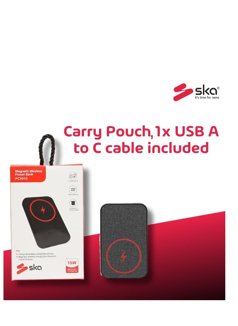 SKA - 5000mAh Power Bank | 15W Magnetic Wireless Charging | USB-C 20W PD & USB-A 22.5W QC 3.0 | Ultra-Sleek Design with Built-In Stand - Image 1