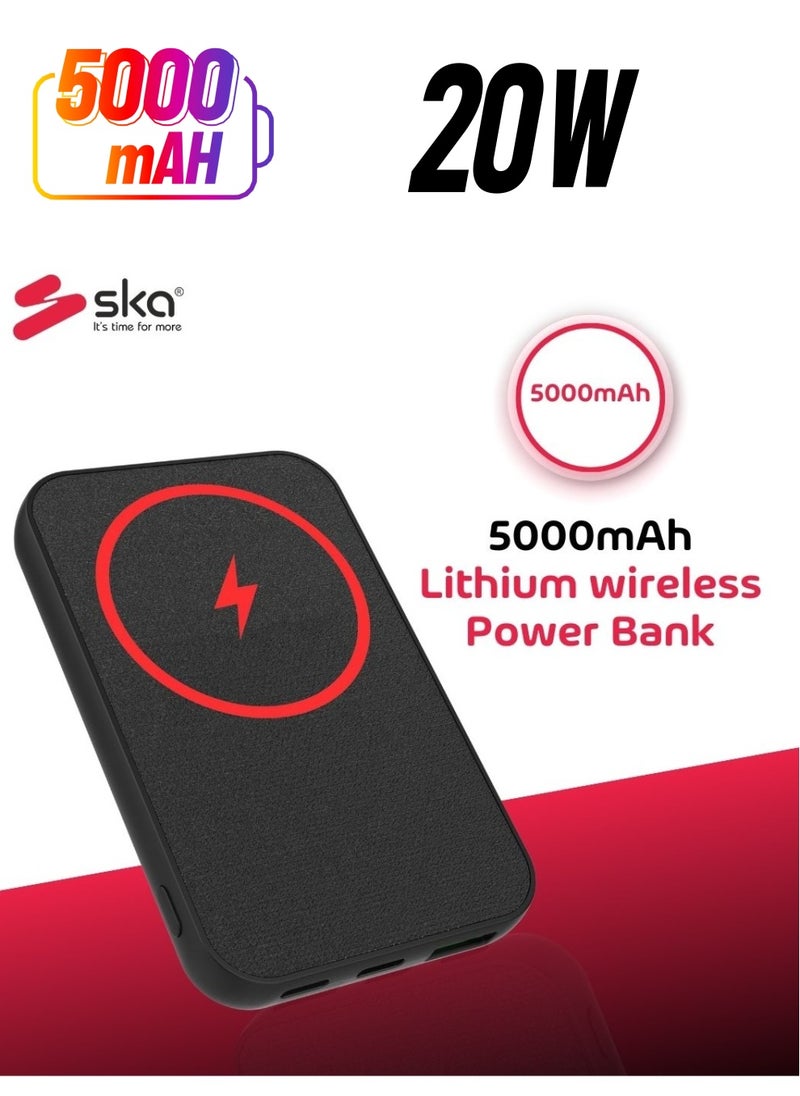 SKA - 5000mAh Power Bank | 15W Magnetic Wireless Charging | USB-C 20W PD & USB-A 22.5W QC 3.0 | Ultra-Sleek Design with Built-In Stand - Image 1
