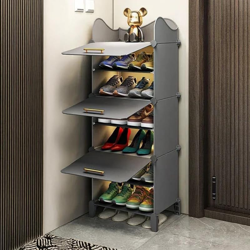 KEEKOS Shoe Rack Multipurpose 5 Shelves Shoe Rack with Zip Door Cover & Side Pockets, Multiuse Wide Shelve,Rack for Footwear, Toys, Clothes (Deep Grey, 6-Layer) - Image 5