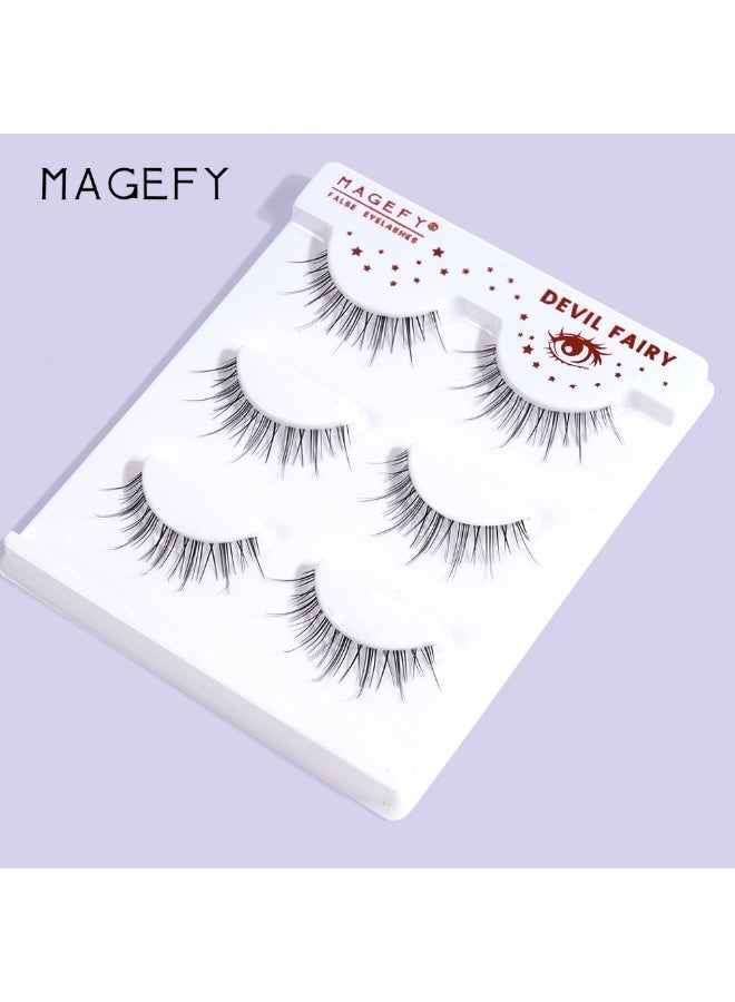MAGEFY 3 Pairs Pack Light Volume Short Fake Eye Lashes Lashes False Eyelashes Cat Eyes Wispy Natural Faux Mink Lashes - Image 5