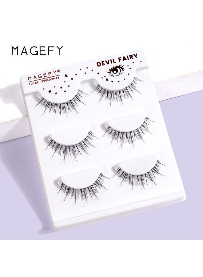 MAGEFY 3 Pairs Pack Light Volume Short Fake Eye Lashes Lashes False Eyelashes Cat Eyes Wispy Natural Faux Mink Lashes - Image 4